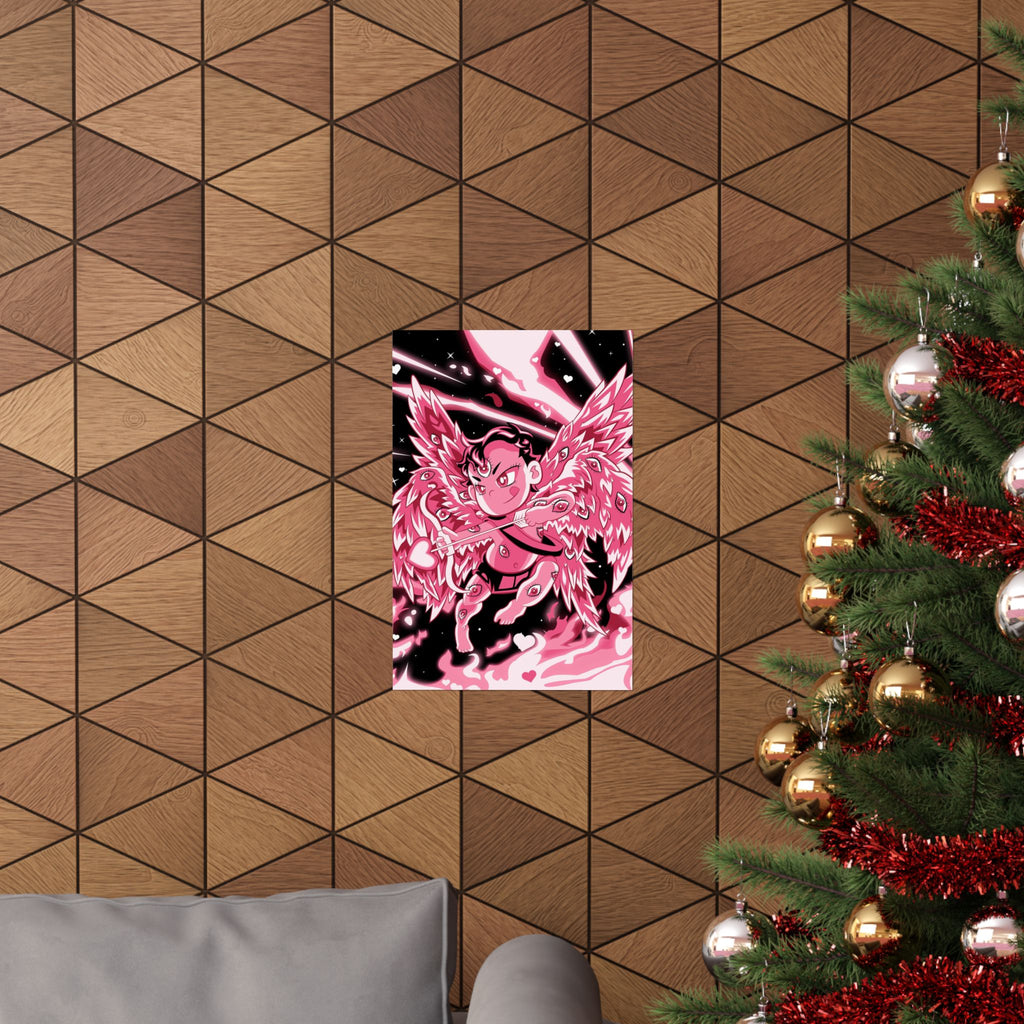 Biblically Accurate Cupid Matte Poster — 'Eyes All On Him' Pink Flames Vertical Art