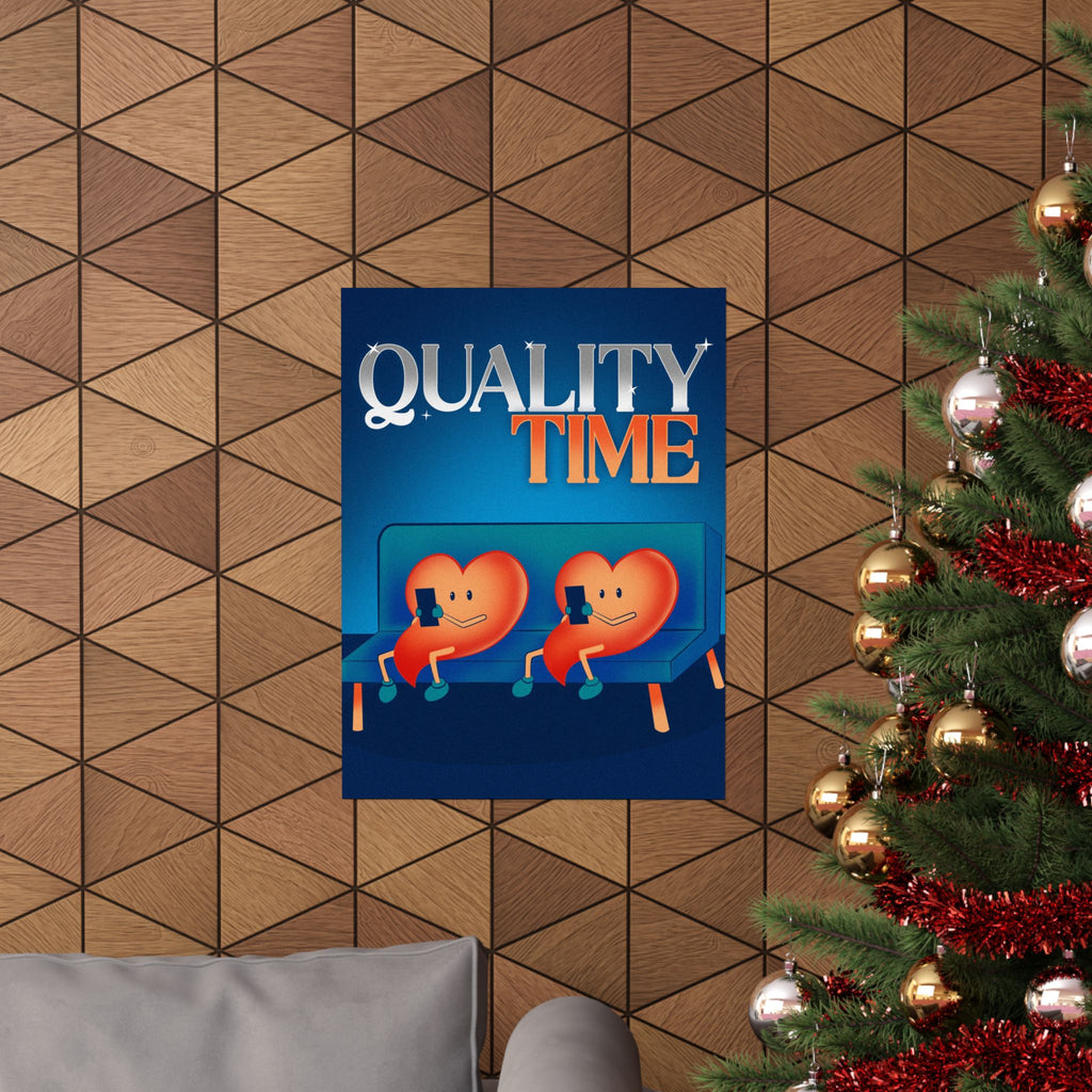 Quality Time Poster — Couples Heart Characters on Couch (Matte Vertical)
