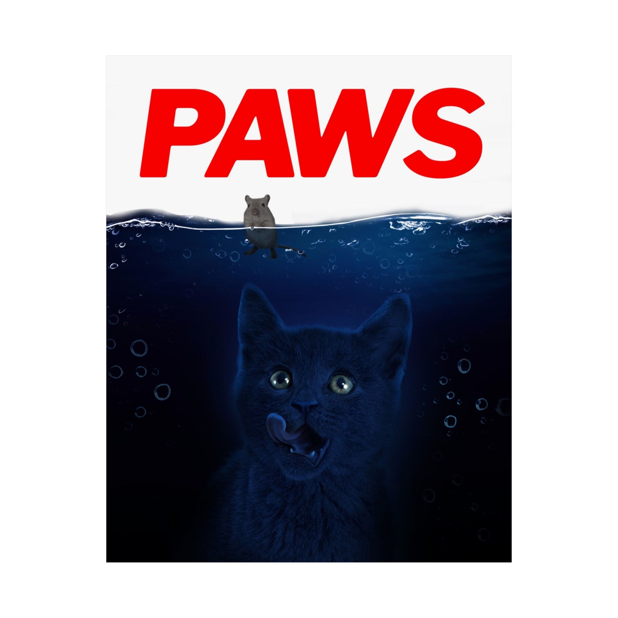 PAWS Parody Poster — Matte Vertical Shark Movie Poster with Kitten and Mouse