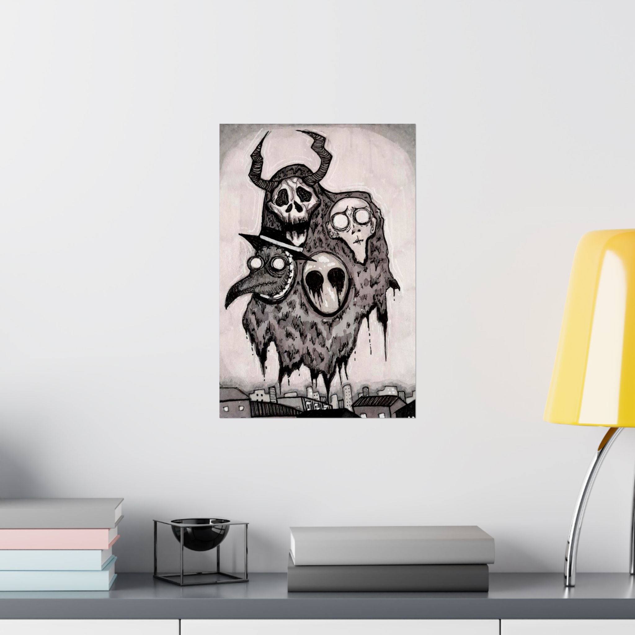 Horror Four Horsemen Matte Vertical Poster — Hand-Drawn Plague Doctor & Demonic Ghouls Art