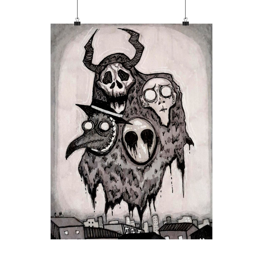 Horror Four Horsemen Matte Vertical Poster — Hand-Drawn Plague Doctor & Demonic Ghouls Art