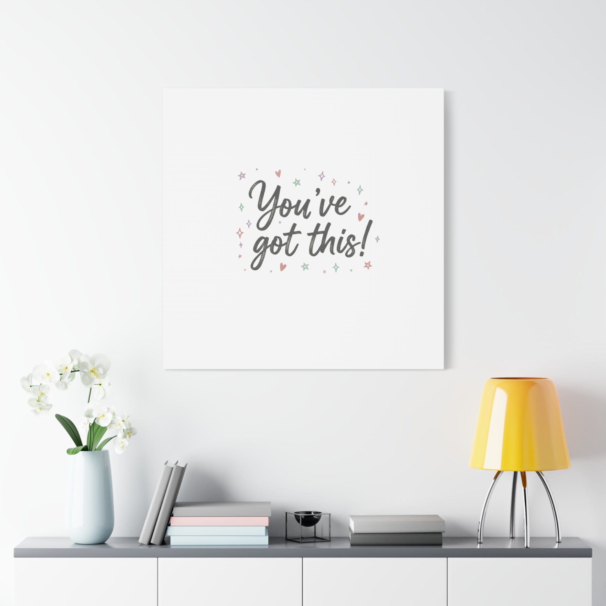 You've Got This Canvas, hand lettering messy script, pastel doodle wall art