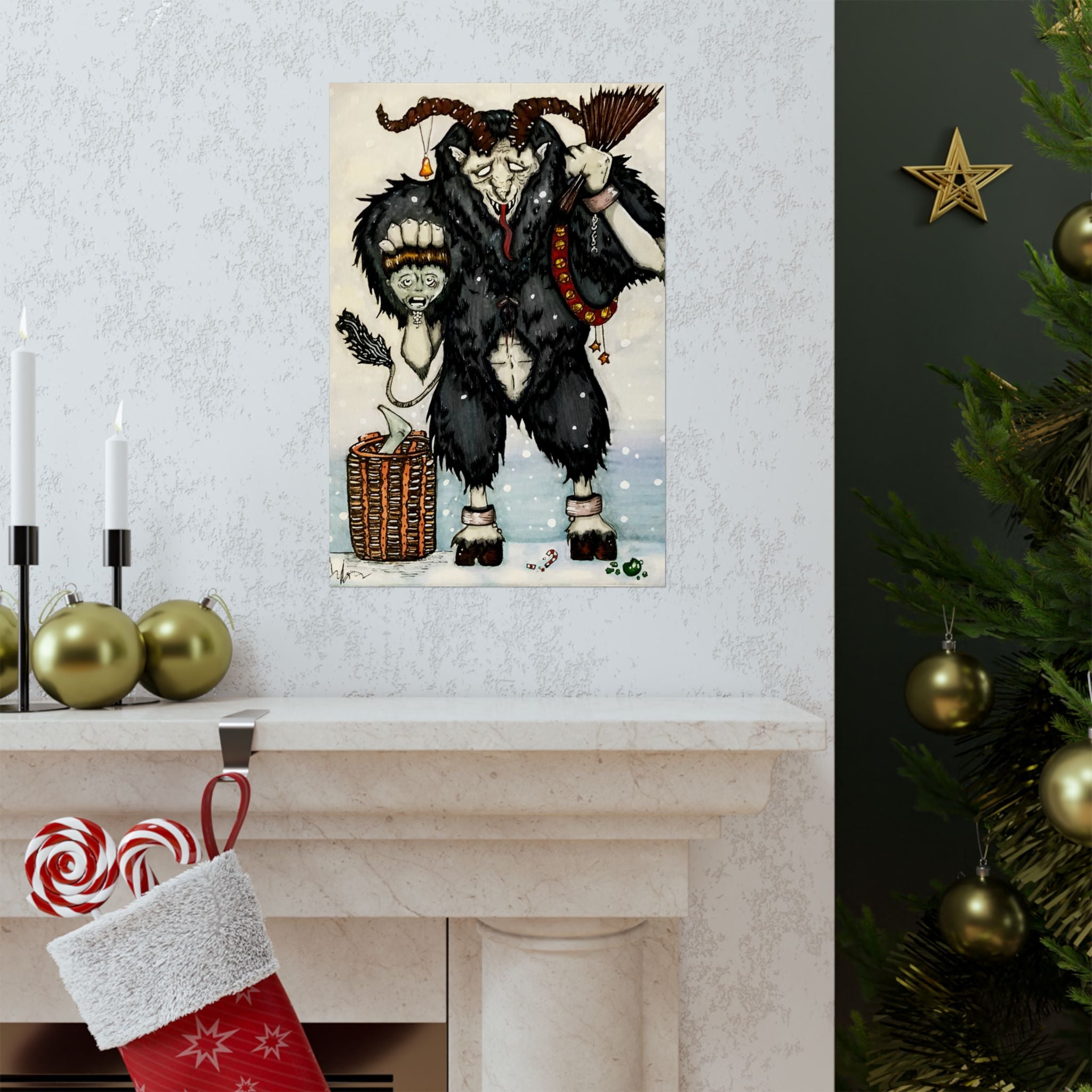 Krampus Matte Vertical Poster — Hand-Drawn Horror Illustration