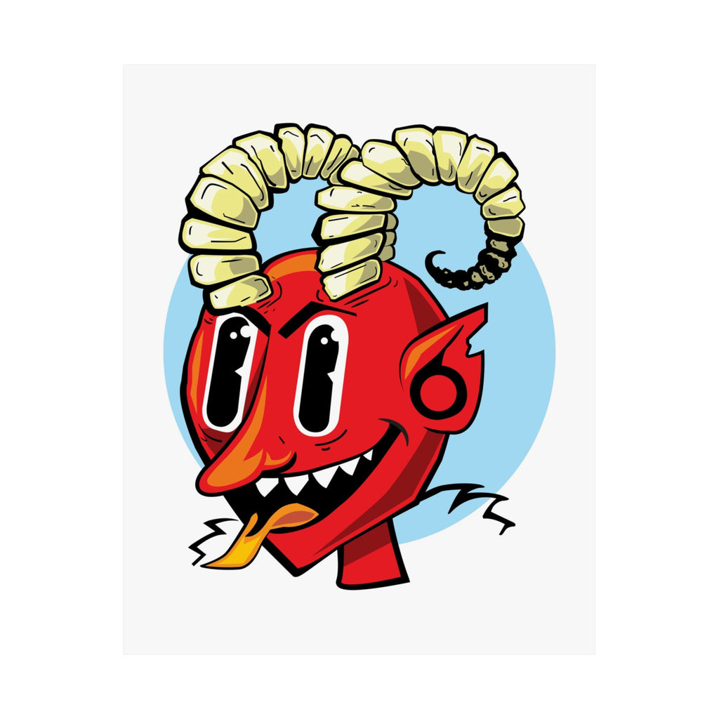 Bright Red Smiling Devil Matte Vertical Poster — Hand-Drawn Fiendish Illustration