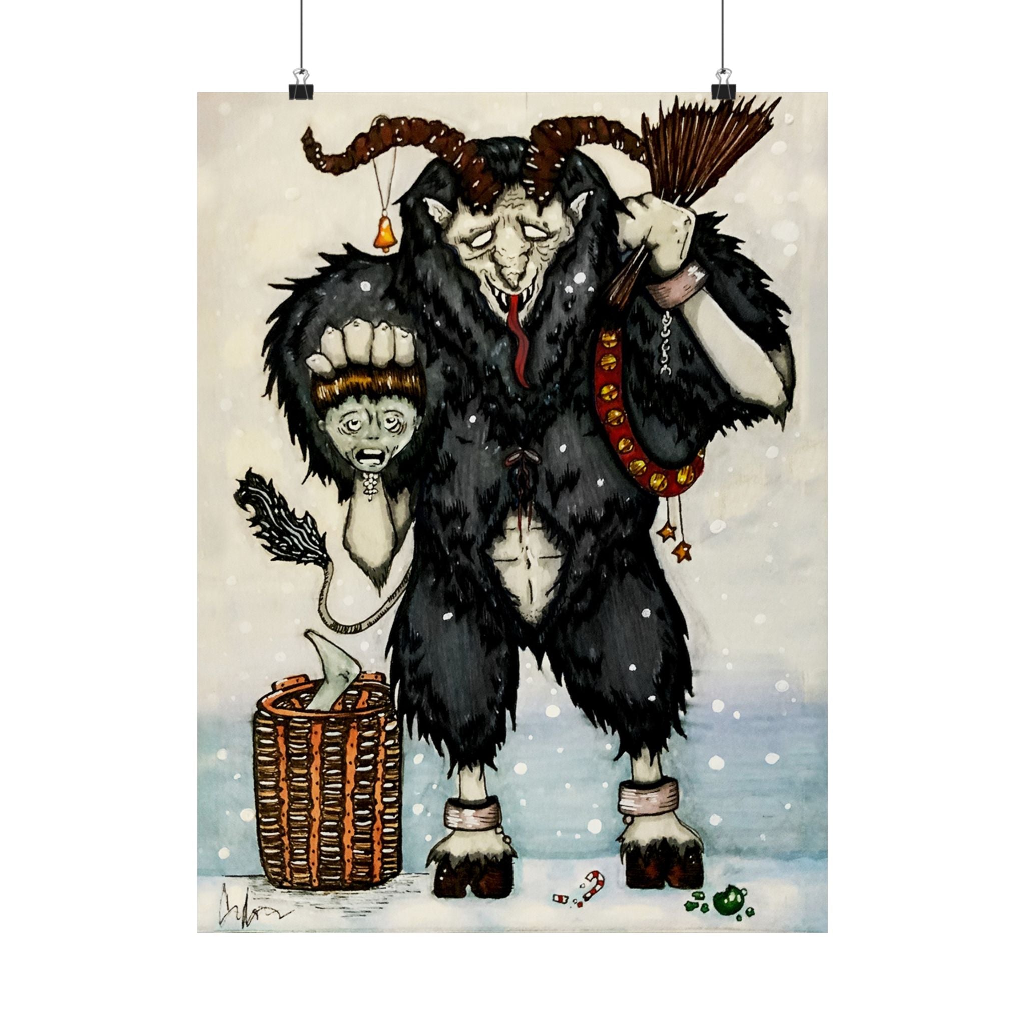 Krampus Matte Vertical Poster — Hand-Drawn Horror Illustration