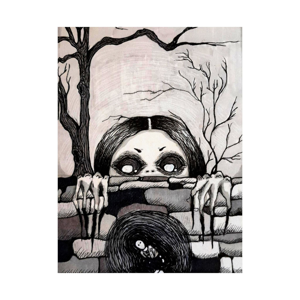 Horror Mother Illustration Matte Vertical Poster — Creepy Peek-Over Wall Art