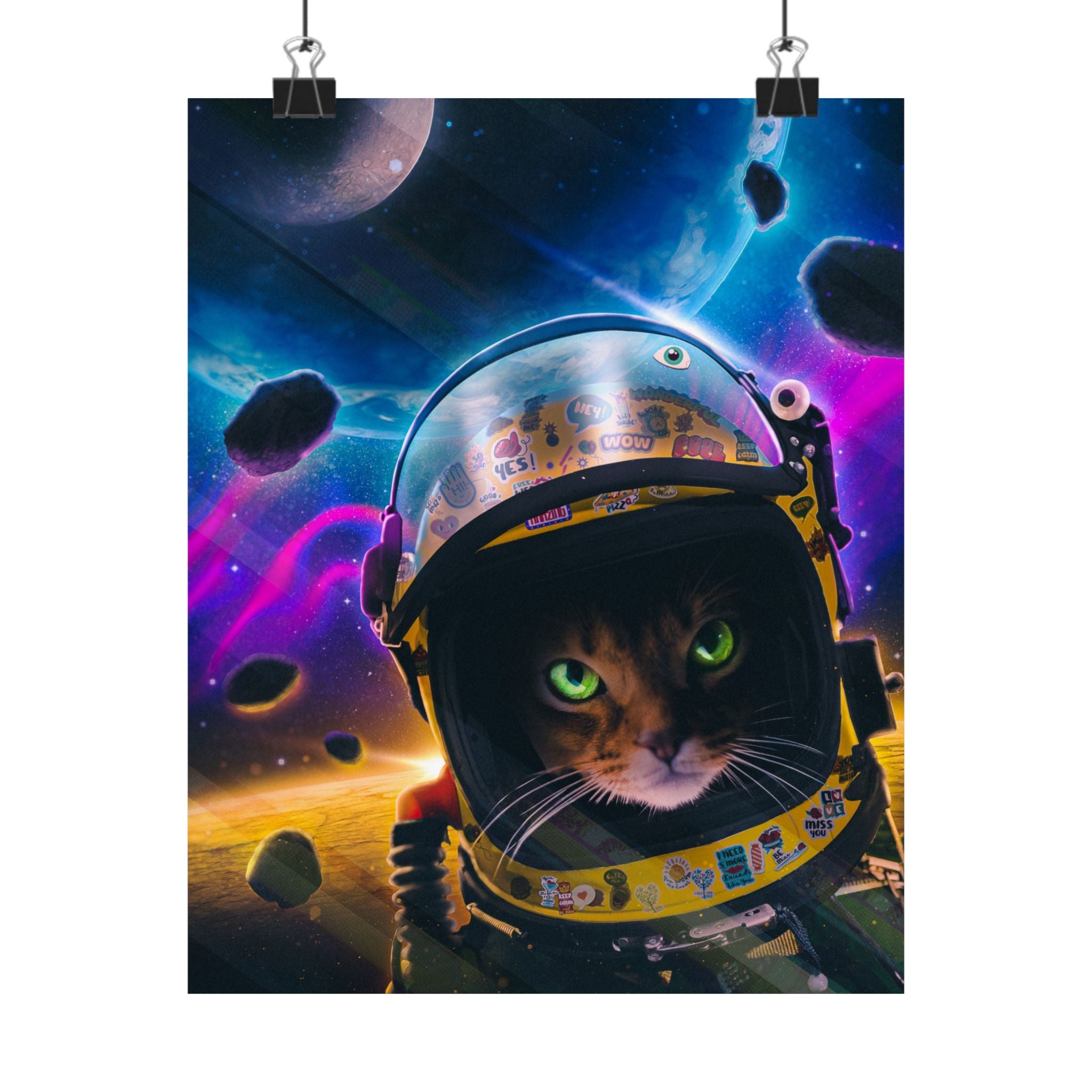 Space Cat Matte Vertical Poster — Astronaut Cat in Galaxy