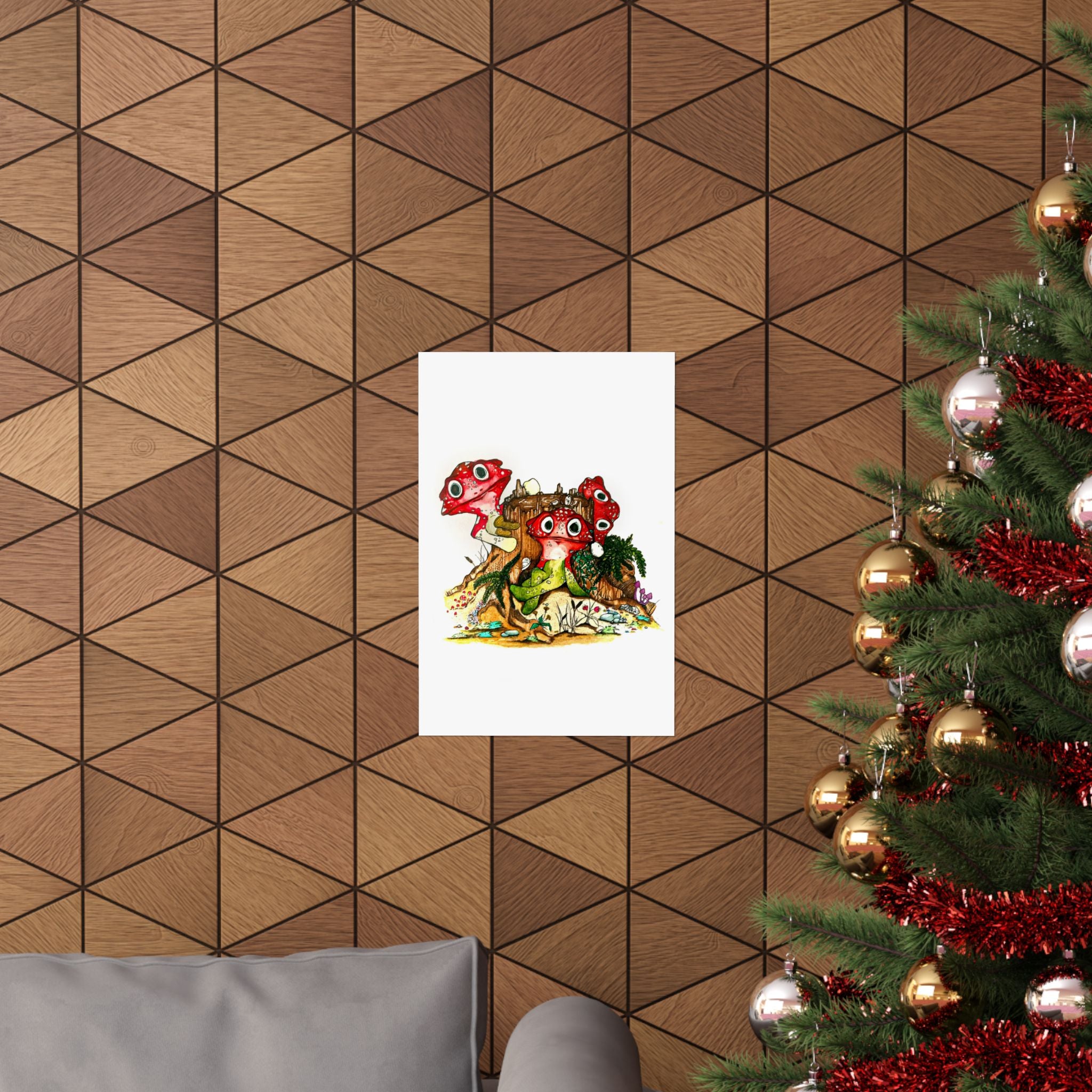 Whimsical Red Mushroom Forest Poster — Cute Cartoon Fungi Wall Art