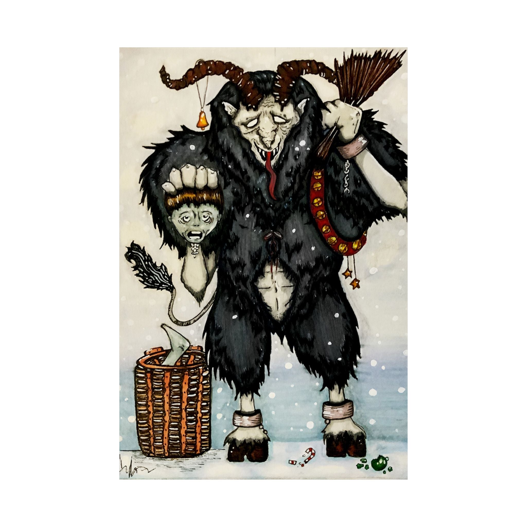 Krampus Matte Vertical Poster — Hand-Drawn Horror Illustration