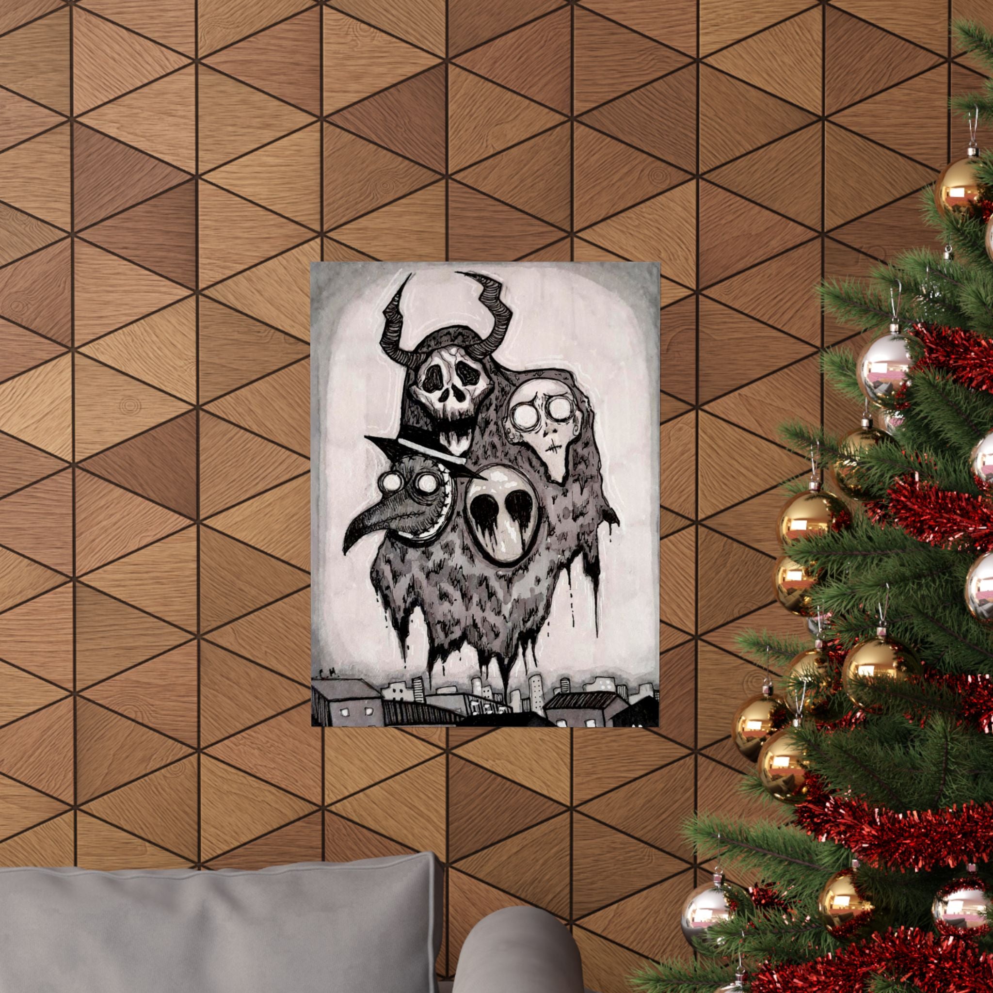 Horror Four Horsemen Matte Vertical Poster — Hand-Drawn Plague Doctor & Demonic Ghouls Art