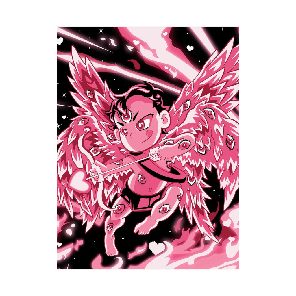 Biblically Accurate Cupid Matte Poster — 'Eyes All On Him' Pink Flames Vertical Art