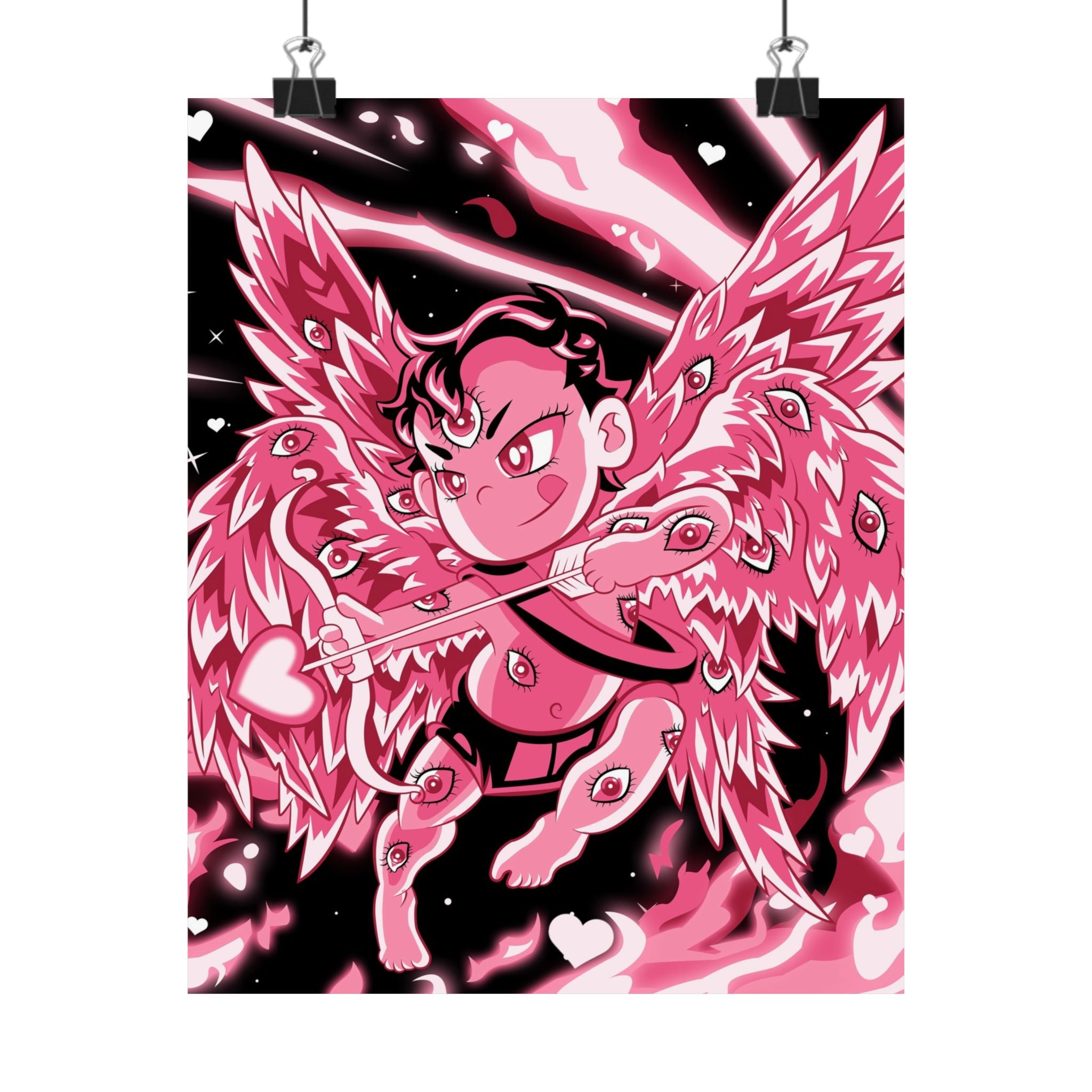 Biblically Accurate Cupid Matte Poster — 'Eyes All On Him' Pink Flames Vertical Art