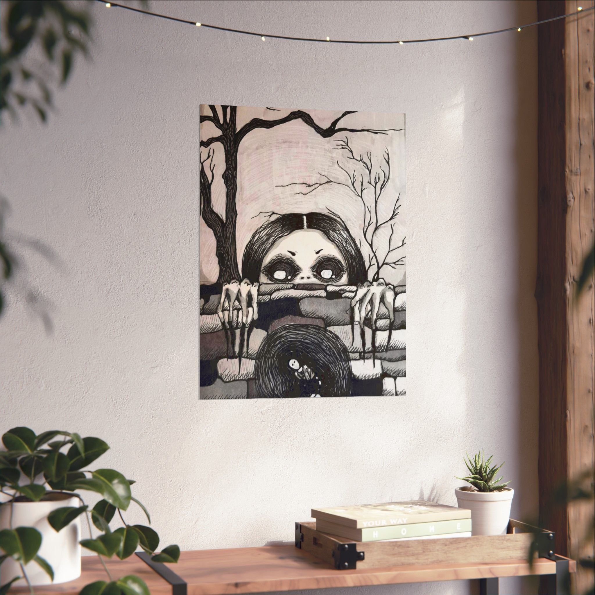 Horror Mother Illustration Matte Vertical Poster — Creepy Peek-Over Wall Art