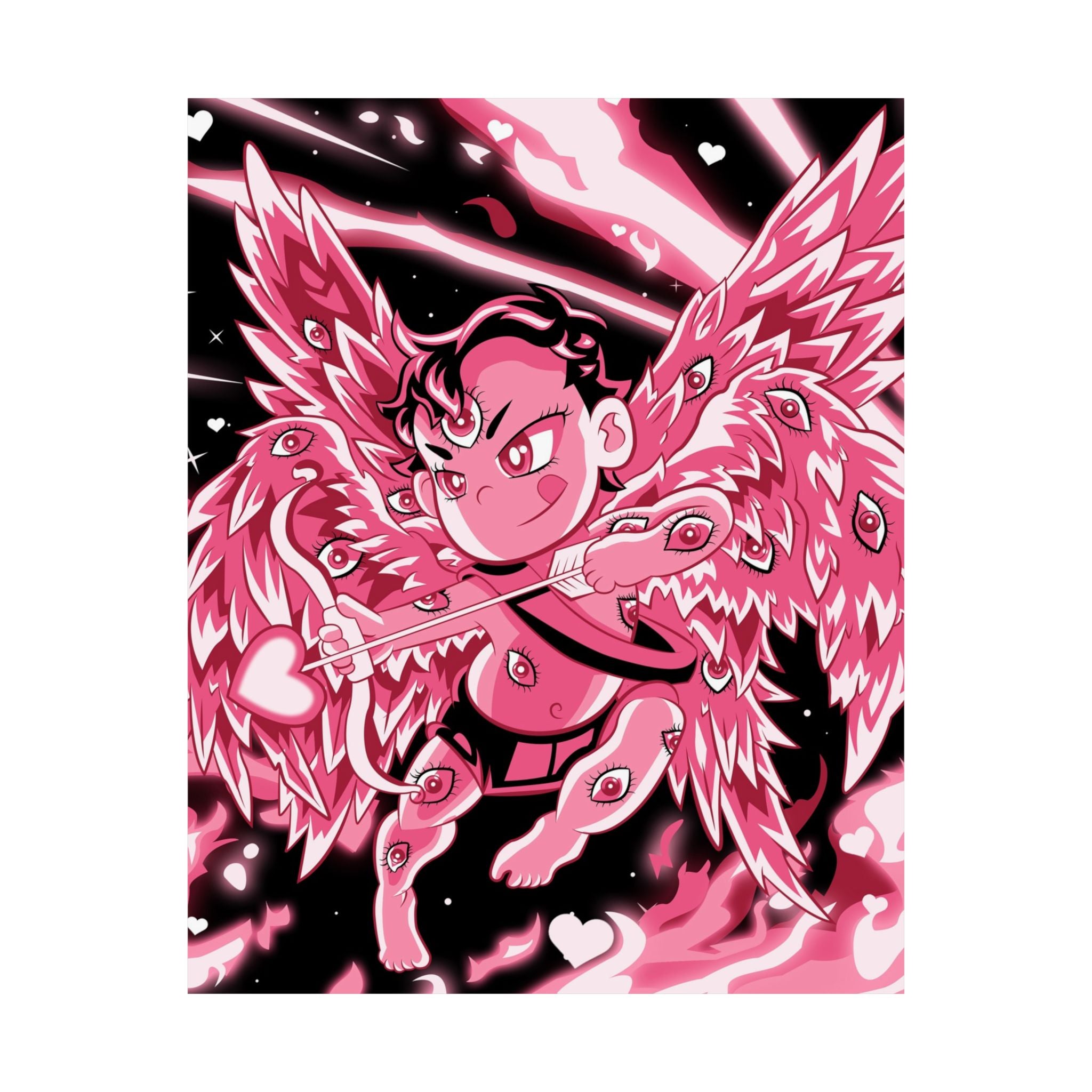 Biblically Accurate Cupid Matte Poster — 'Eyes All On Him' Pink Flames Vertical Art