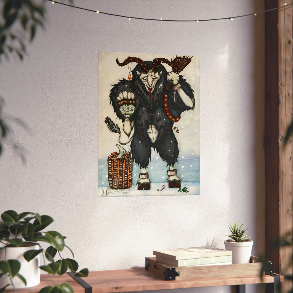 Krampus Matte Vertical Poster — Hand-Drawn Horror Illustration