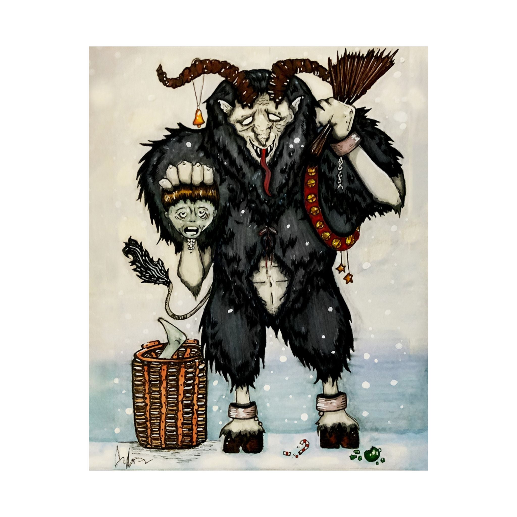 Krampus Matte Vertical Poster — Hand-Drawn Horror Illustration