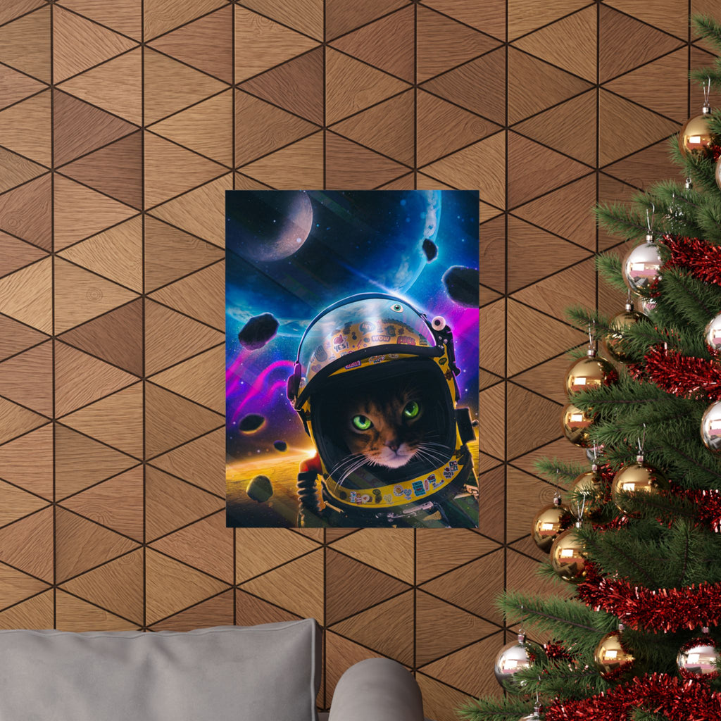 Space Cat Matte Vertical Poster — Astronaut Cat in Galaxy