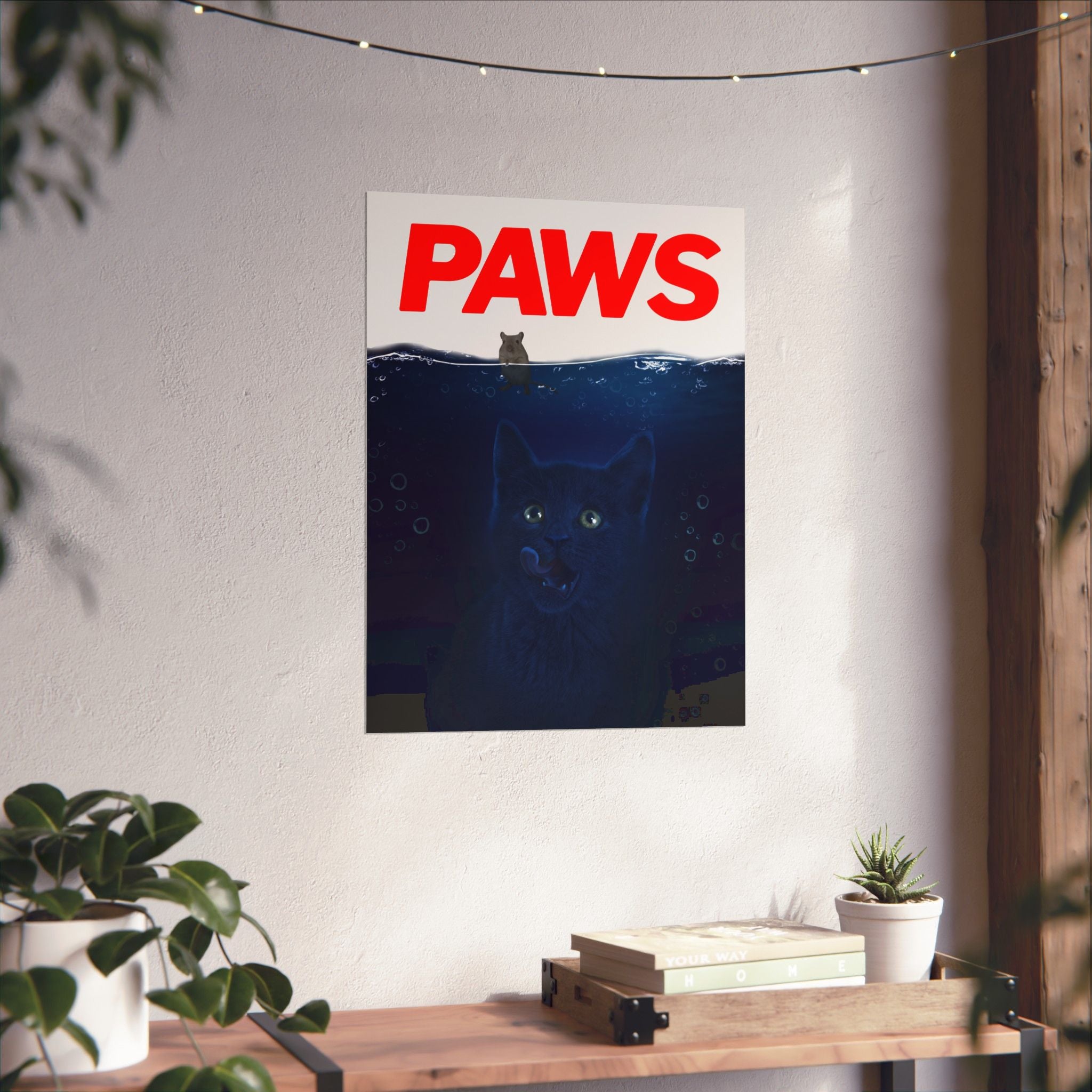 PAWS Parody Poster — Matte Vertical Shark Movie Poster with Kitten and Mouse