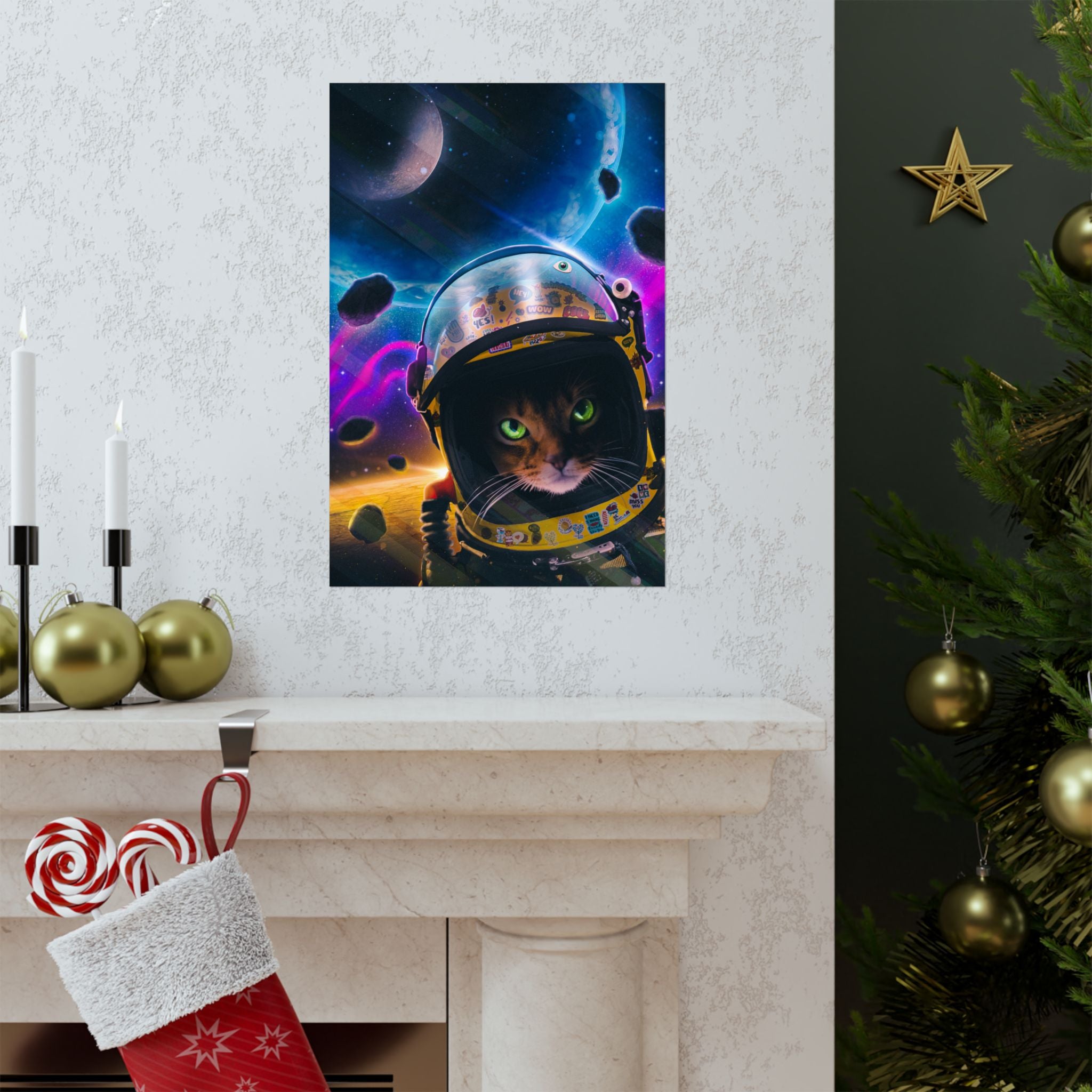 Space Cat Matte Vertical Poster — Astronaut Cat in Galaxy