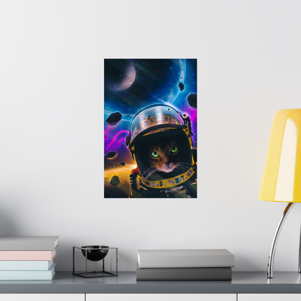Space Cat Matte Vertical Poster — Astronaut Cat in Galaxy