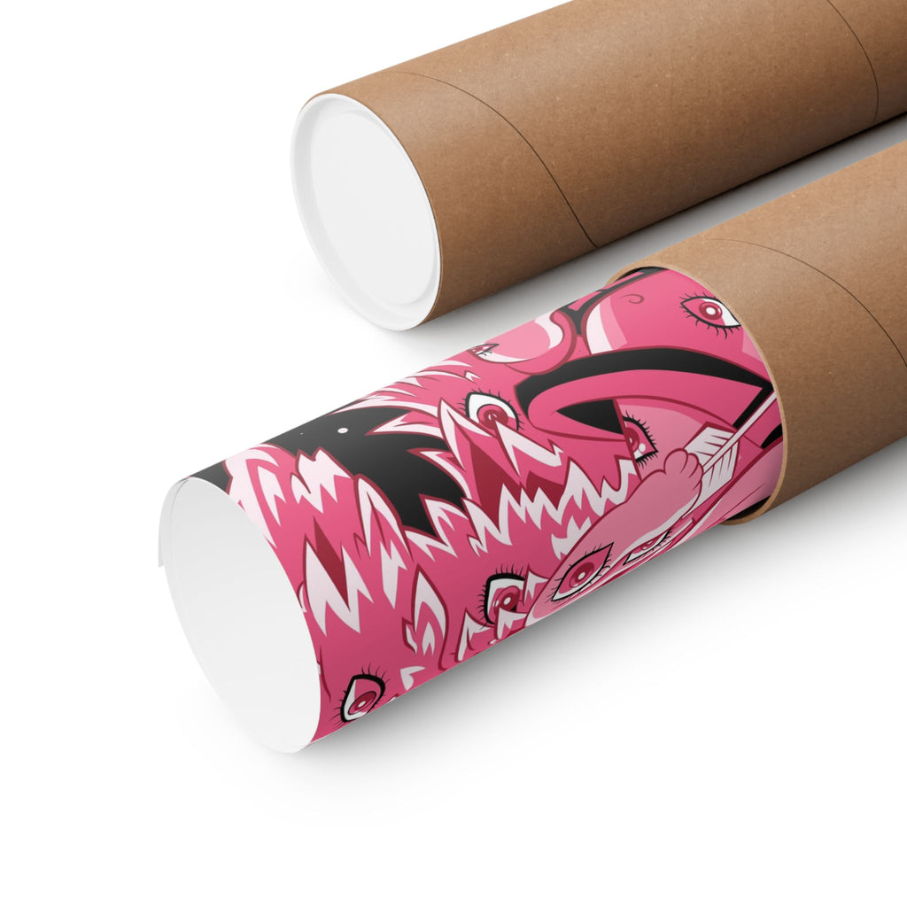 Biblically Accurate Cupid Matte Poster — 'Eyes All On Him' Pink Flames Vertical Art