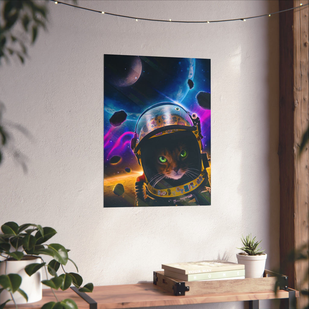 Space Cat Matte Vertical Poster — Astronaut Cat in Galaxy