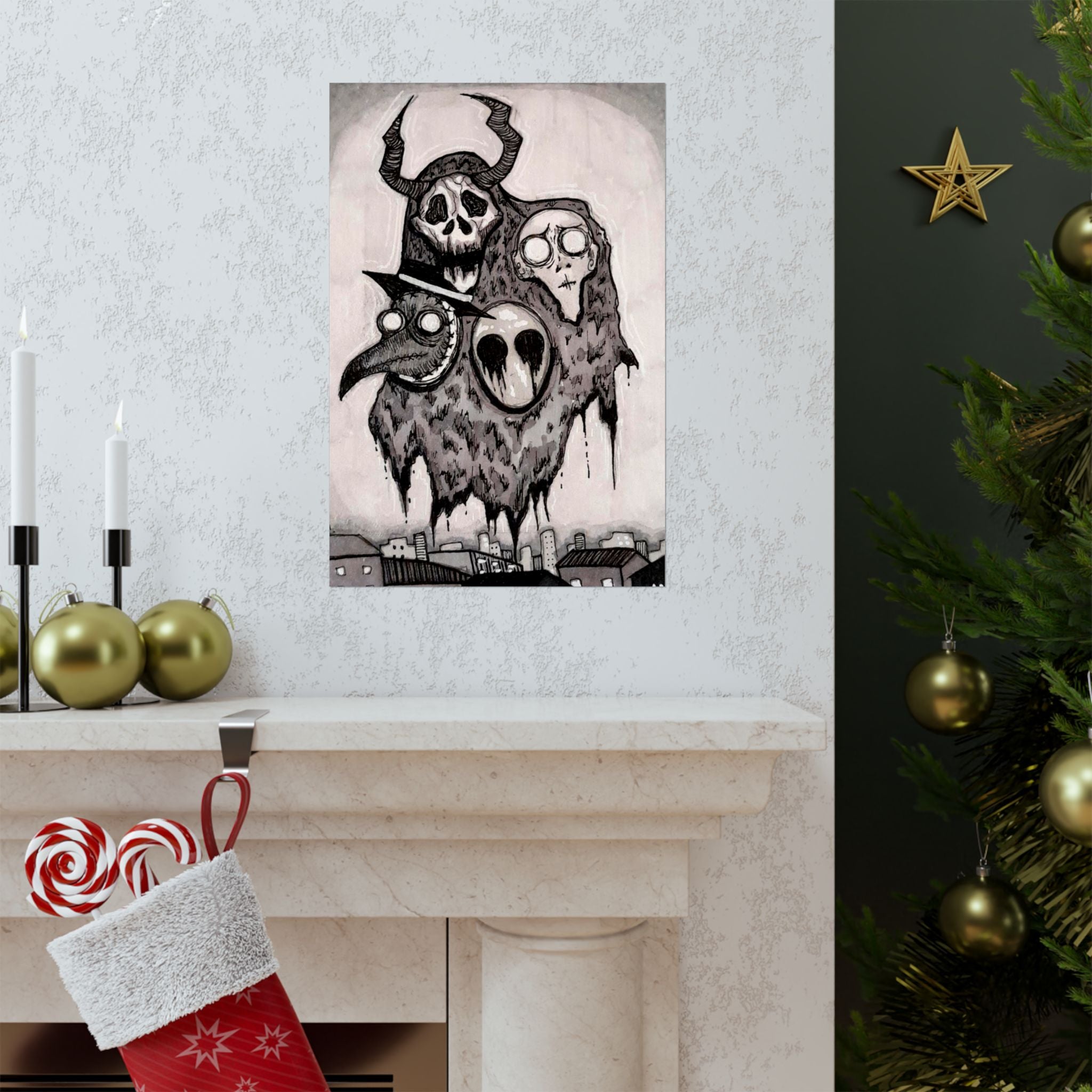 Horror Four Horsemen Matte Vertical Poster — Hand-Drawn Plague Doctor & Demonic Ghouls Art