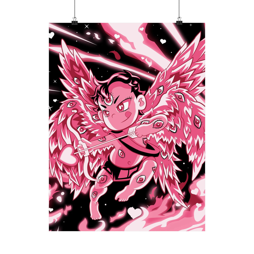 Biblically Accurate Cupid Matte Poster — 'Eyes All On Him' Pink Flames Vertical Art