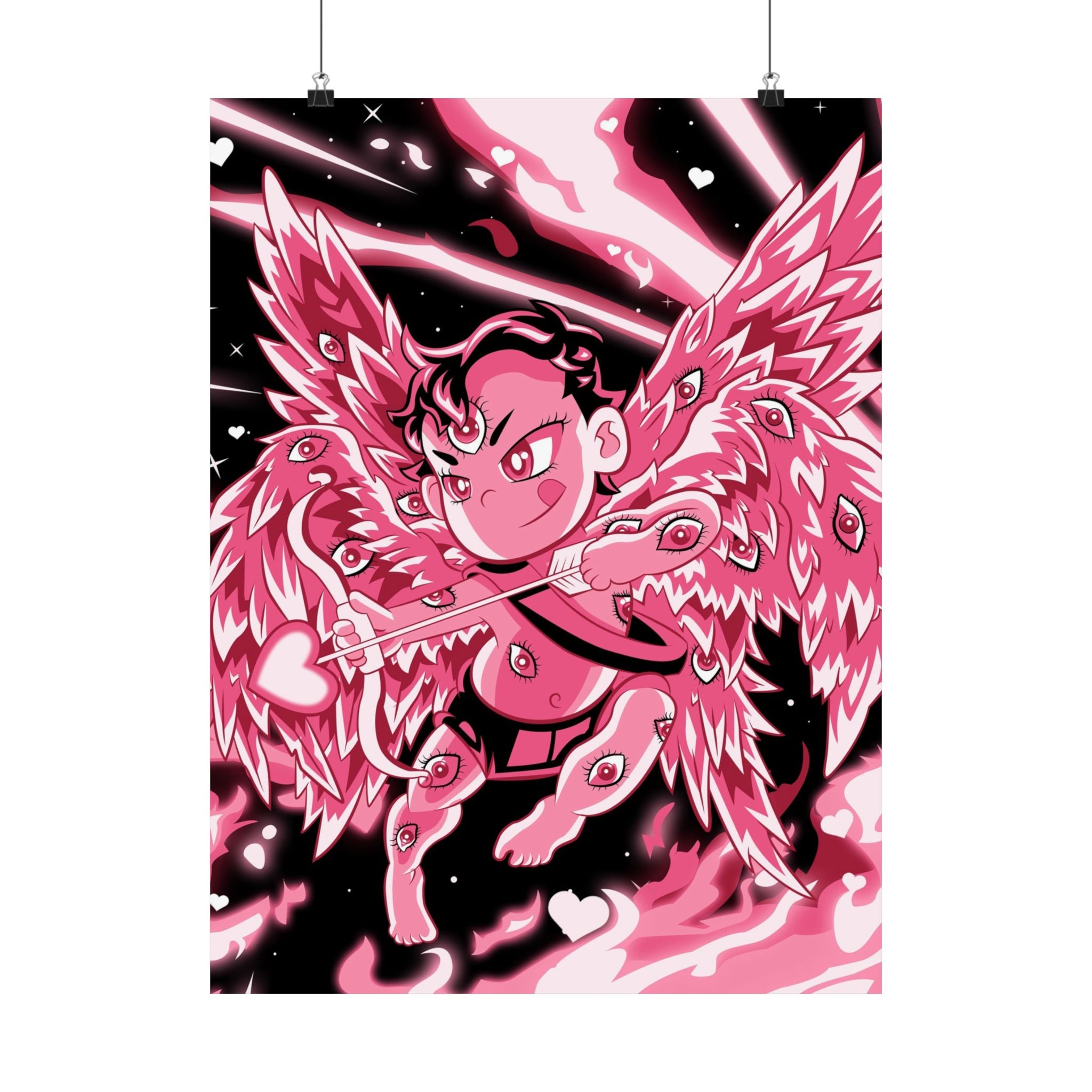 Biblically Accurate Cupid Matte Poster — 'Eyes All On Him' Pink Flames Vertical Art