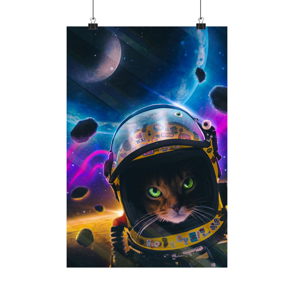 Space Cat Matte Vertical Poster — Astronaut Cat in Galaxy