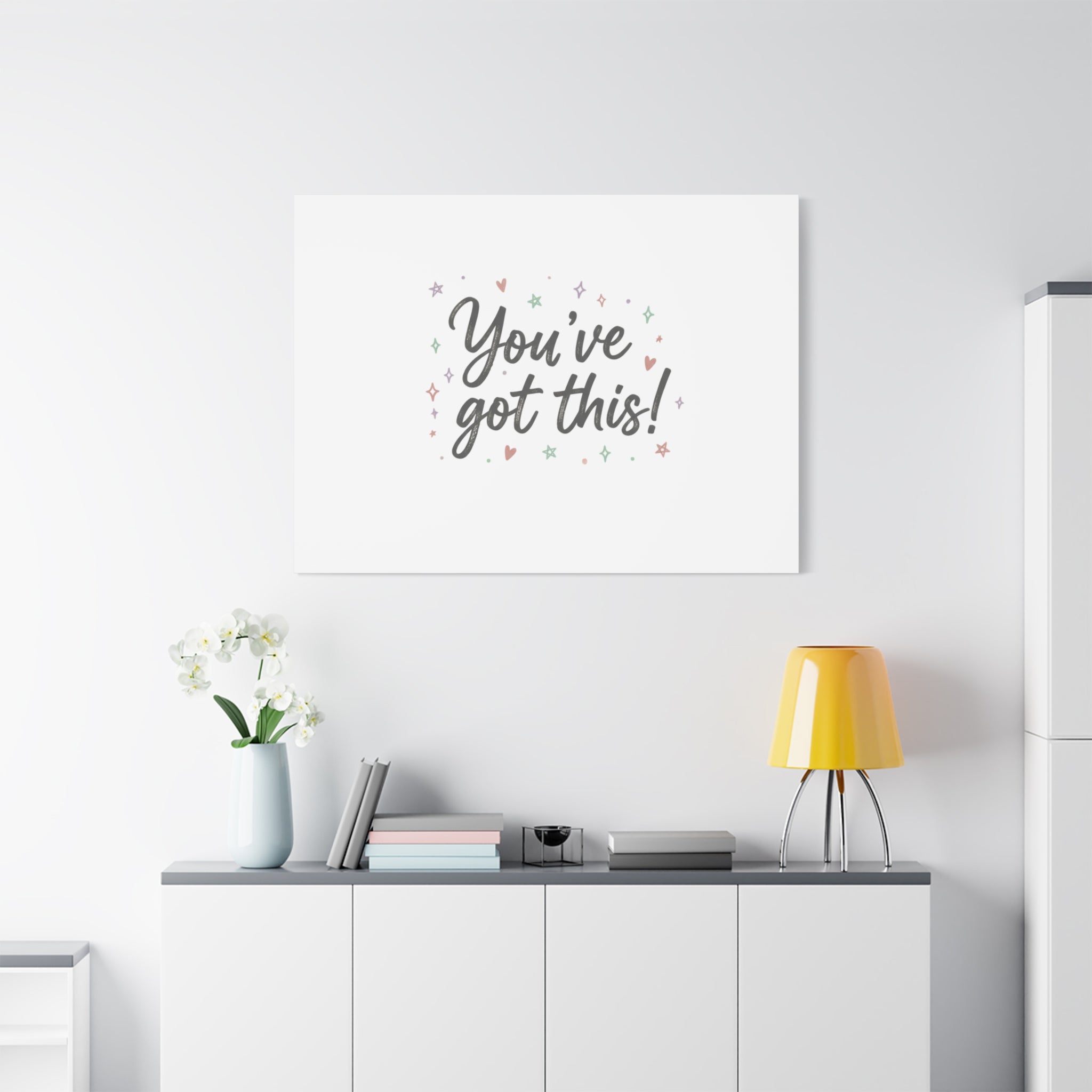 You've Got This Canvas, hand lettering messy script, pastel doodle wall art