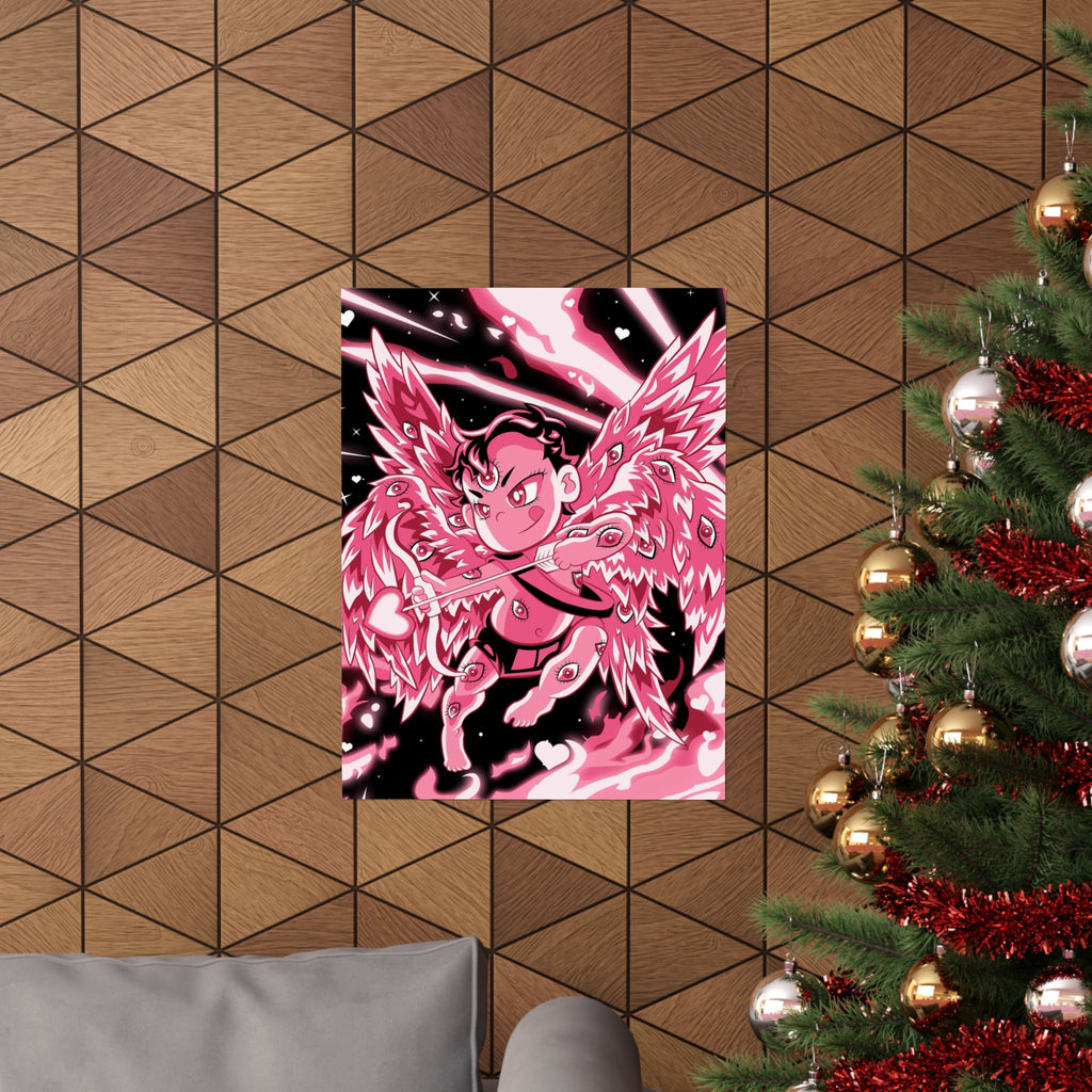 Biblically Accurate Cupid Matte Poster — 'Eyes All On Him' Pink Flames Vertical Art