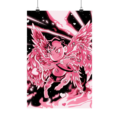 Biblically Accurate Cupid Matte Poster — 'Eyes All On Him' Pink Flames Vertical Art