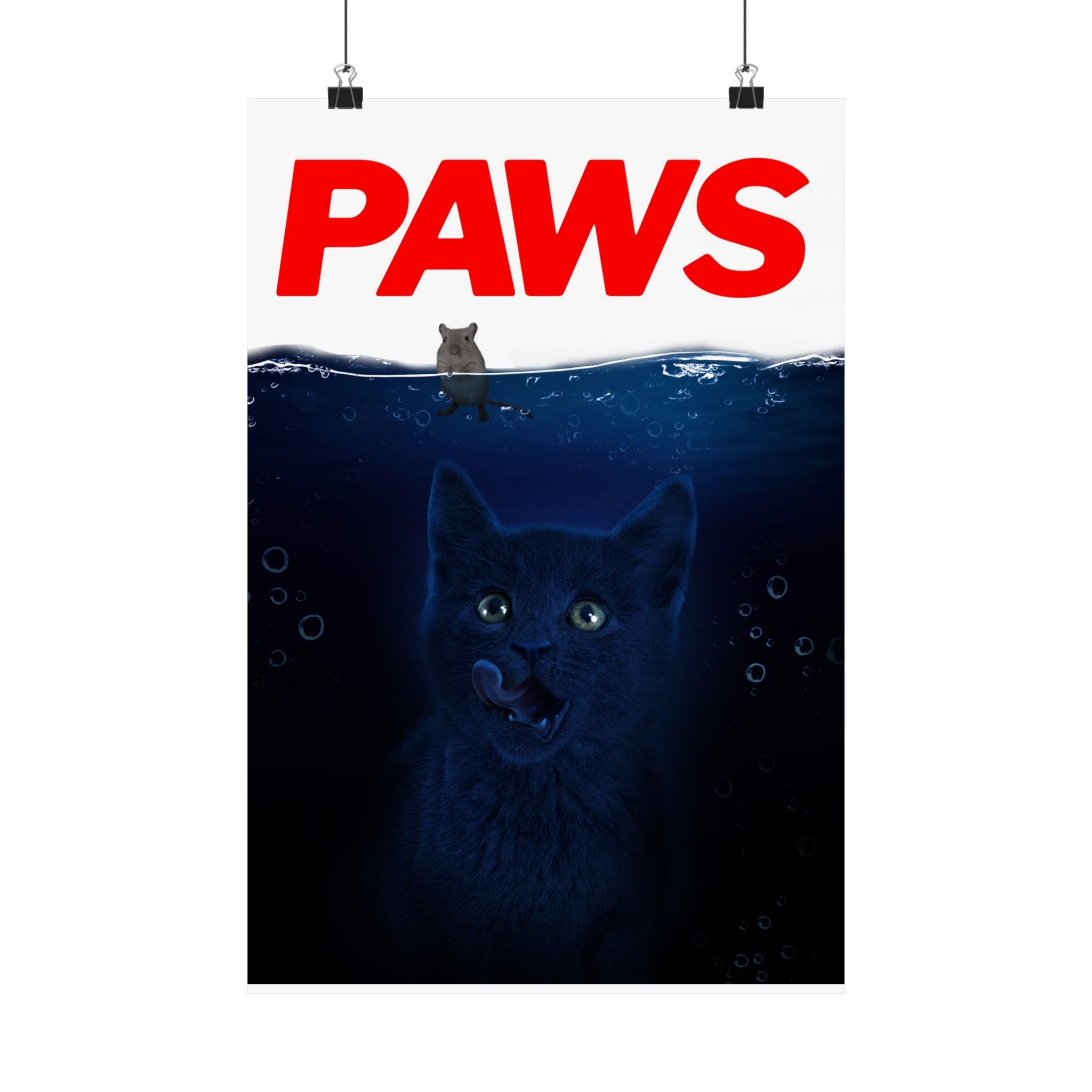 PAWS Parody Poster — Matte Vertical Shark Movie Poster with Kitten and Mouse