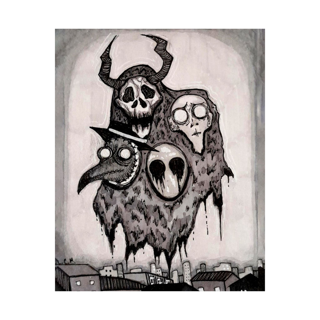 Horror Four Horsemen Matte Vertical Poster — Hand-Drawn Plague Doctor & Demonic Ghouls Art