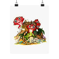 Whimsical Red Mushroom Forest Poster — Cute Cartoon Fungi Wall Art