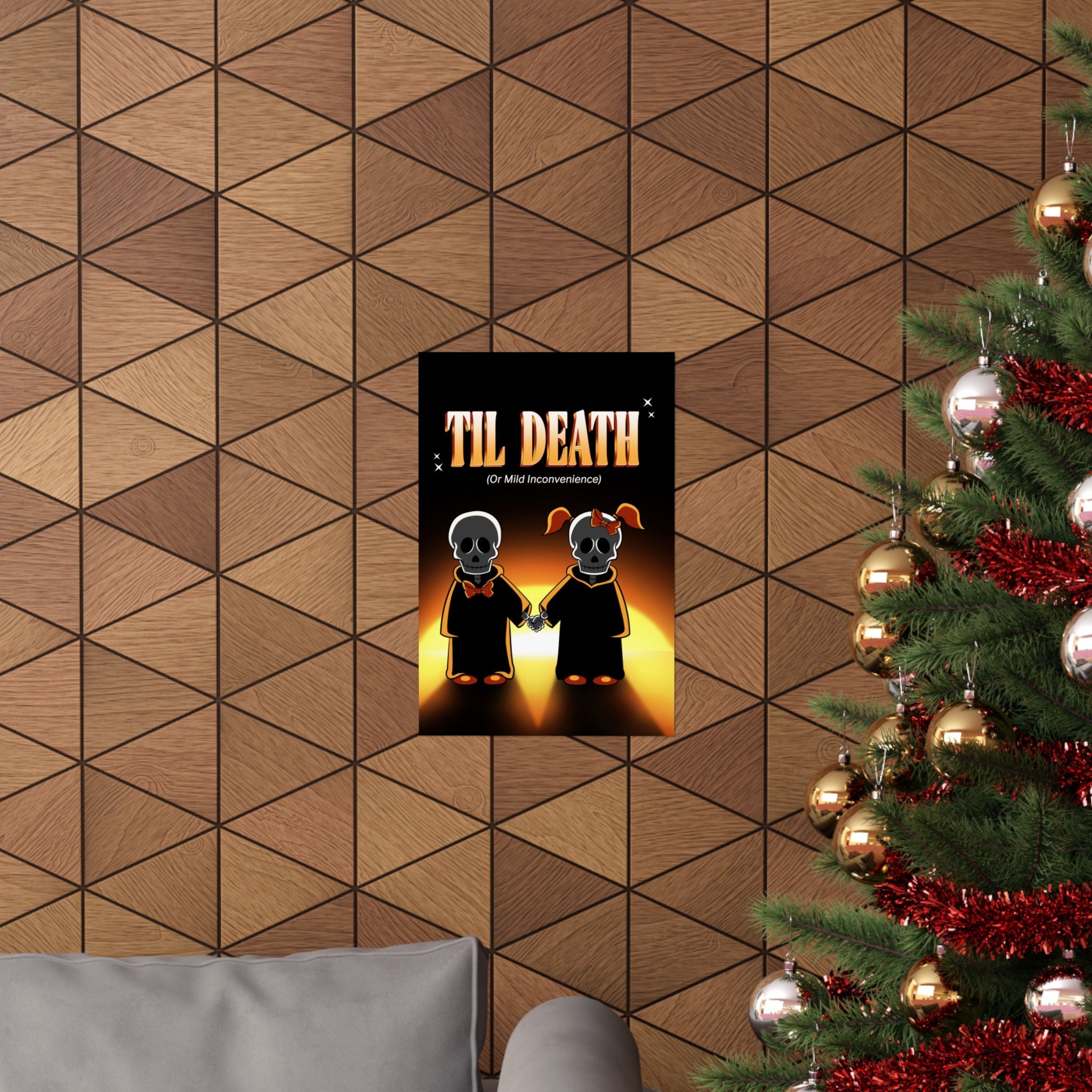 Til Death...or Mild Inconvenience Matte Poster — Cute Skeleton Reaper Couple Sunset Art