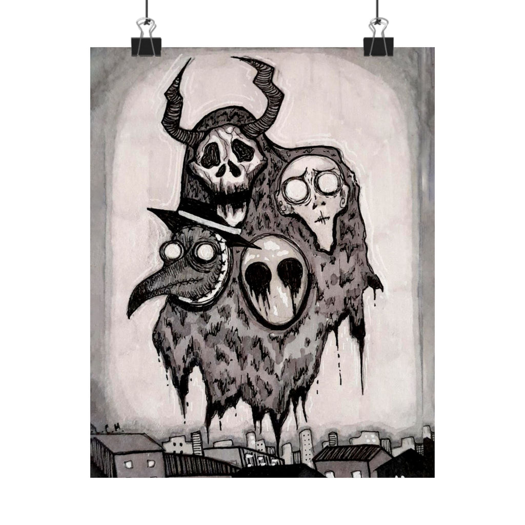 Horror Four Horsemen Matte Vertical Poster — Hand-Drawn Plague Doctor & Demonic Ghouls Art