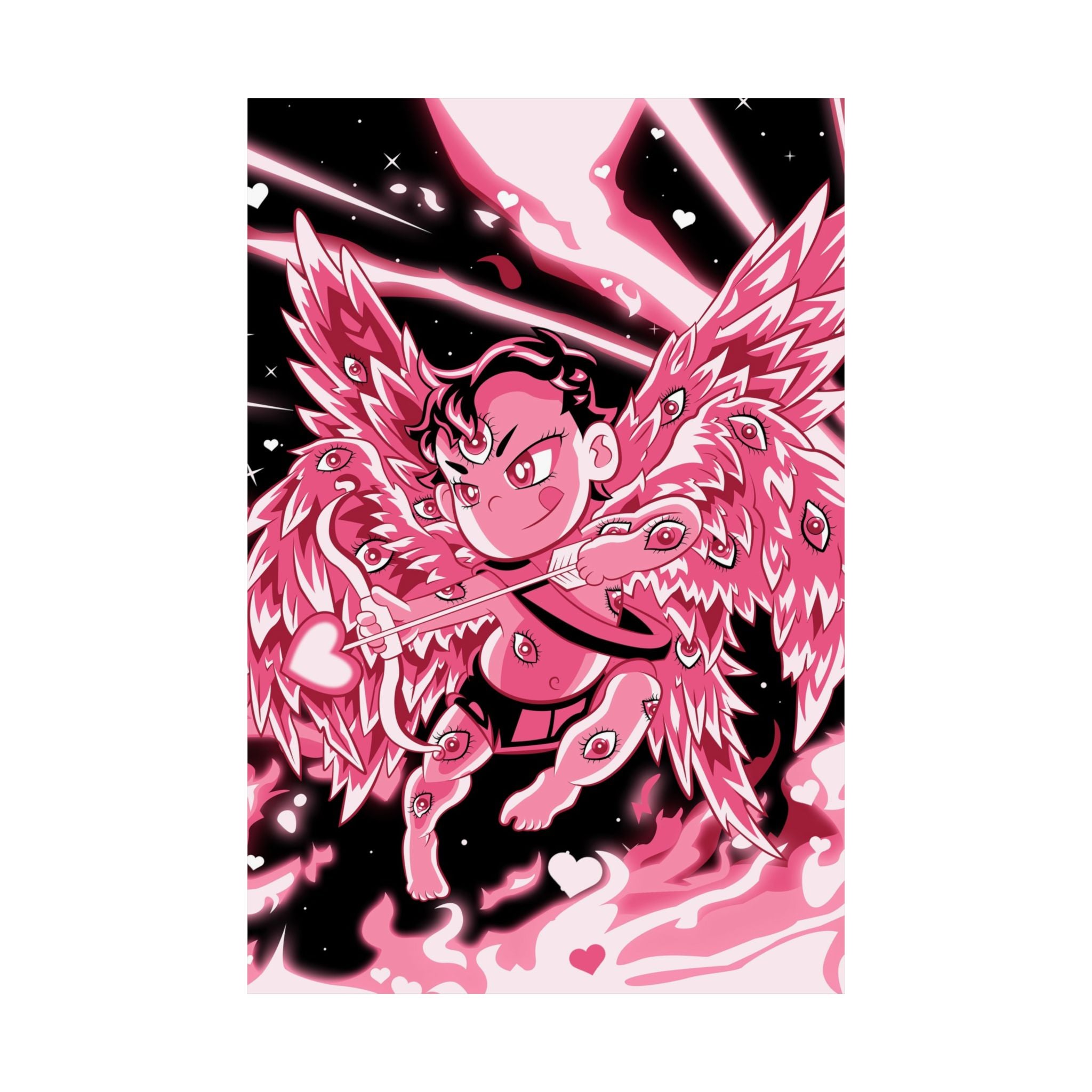 Biblically Accurate Cupid Matte Poster — 'Eyes All On Him' Pink Flames Vertical Art