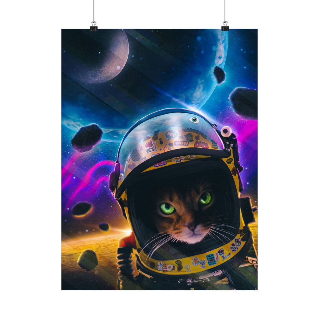 Space Cat Matte Vertical Poster — Astronaut Cat in Galaxy