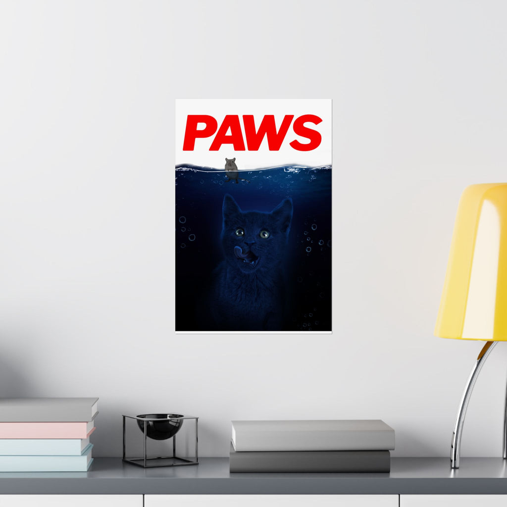 PAWS Parody Poster — Matte Vertical Shark Movie Poster with Kitten and Mouse