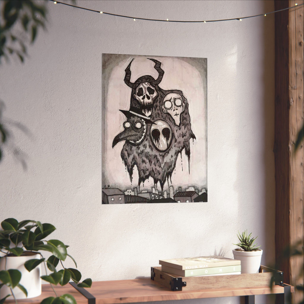 Horror Four Horsemen Matte Vertical Poster — Hand-Drawn Plague Doctor & Demonic Ghouls Art