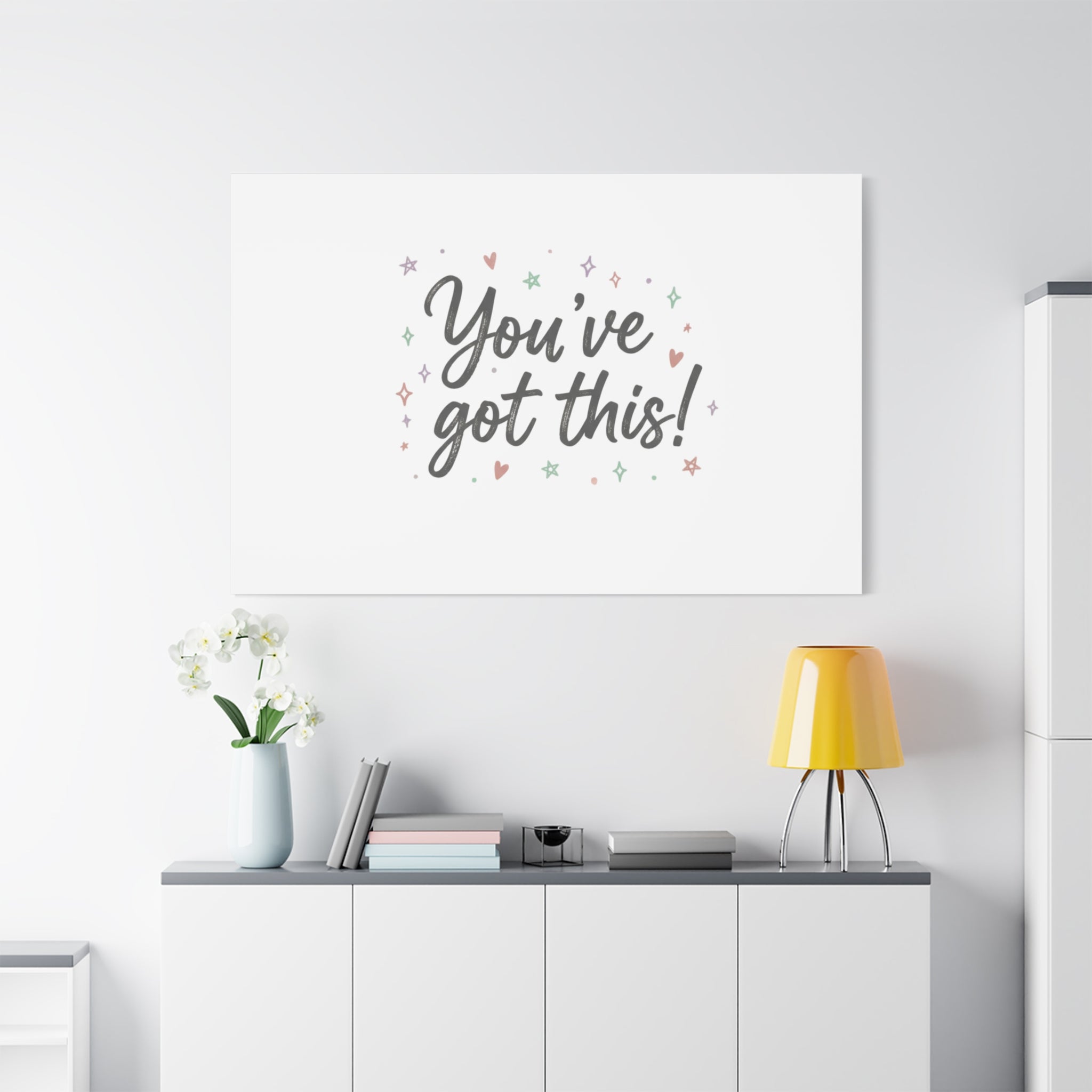 You've Got This Canvas, hand lettering messy script, pastel doodle wall art