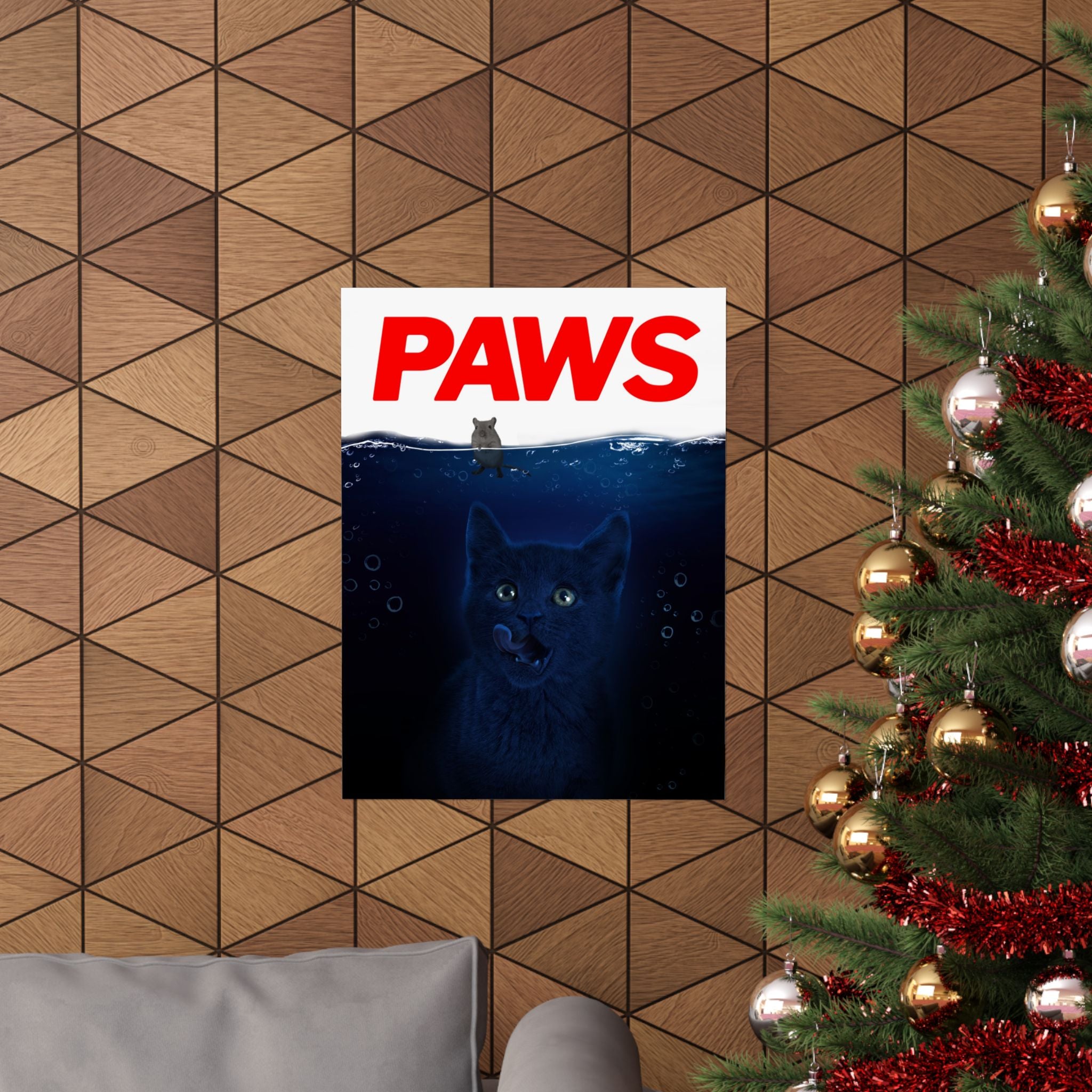 PAWS Parody Poster — Matte Vertical Shark Movie Poster with Kitten and Mouse