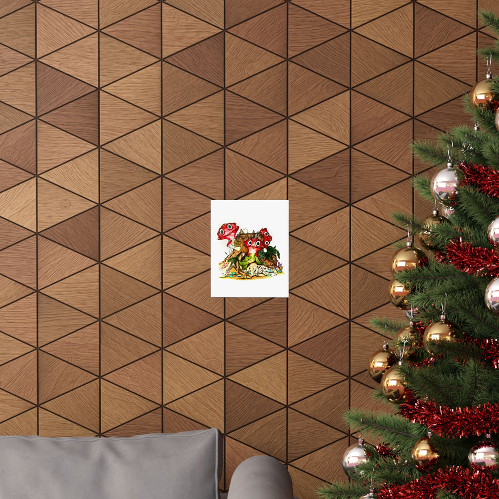 Whimsical Red Mushroom Forest Poster — Cute Cartoon Fungi Wall Art