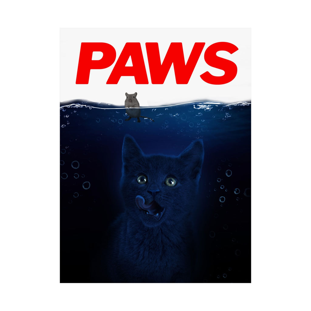 PAWS Parody Poster — Matte Vertical Shark Movie Poster with Kitten and Mouse
