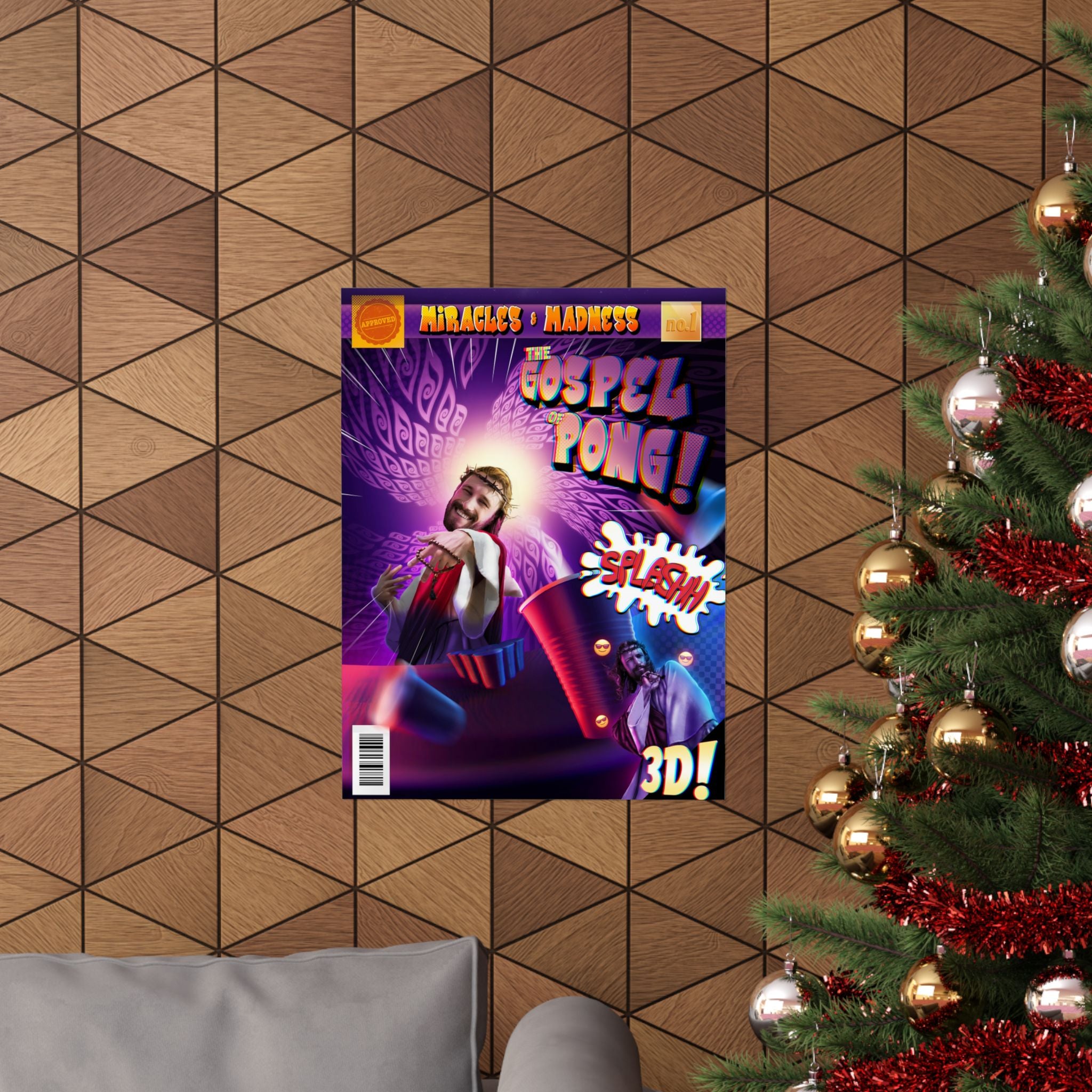 The Gospel of Pong Matte Poster — Comic-Style Jesus Beer Pong Art